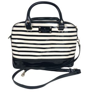 kate spade Satchel Small Rachelle Wellesley Patent Stripe Black Cream Strap